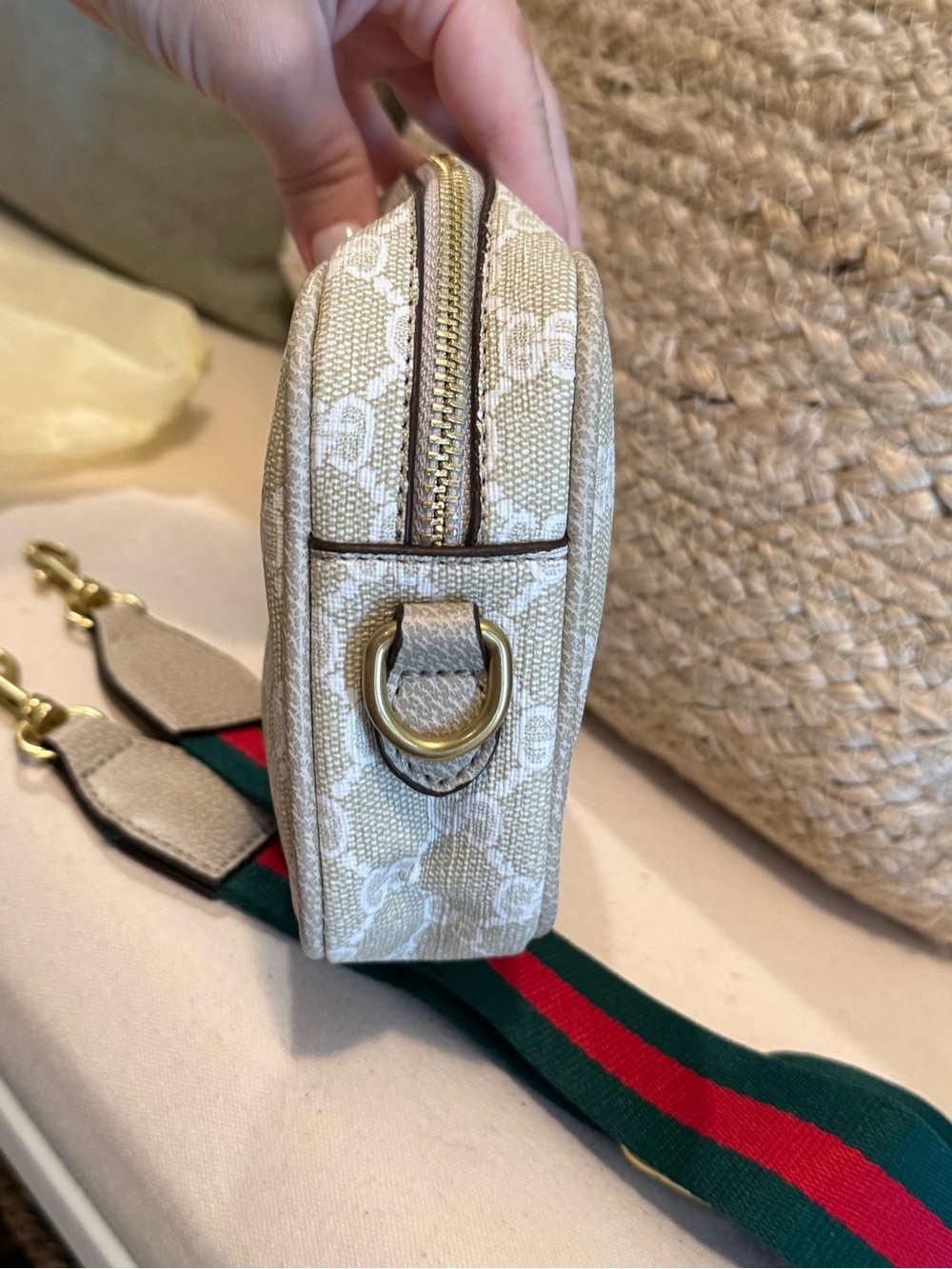 Unlisted Cream GG Monogram Crossbody with Green and Red Stripe - Picture 7 of 9